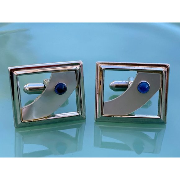 Vintage 1960s MCM Cufflinks Modernist Abstract Pearl Shell - Picture 3 of 10